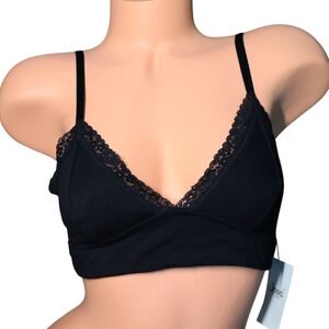 Jenni Deep Black On Repeat Wide Lace Bralette Wireless Cotton Bra NWT M